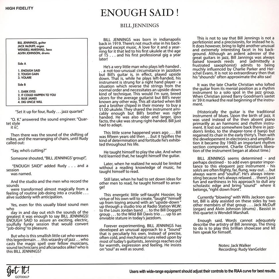 Bill Jennings - Enough Said