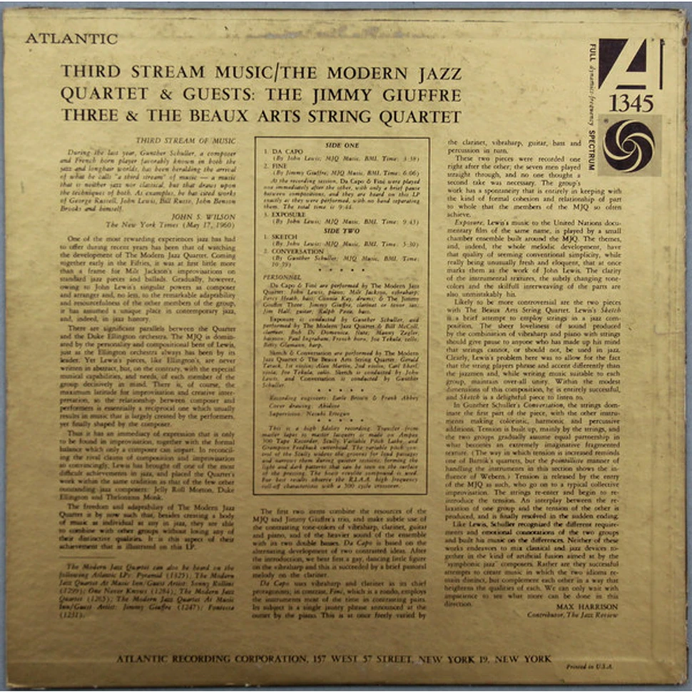 The Modern Jazz Quartet & Guests: The Jimmy Giuffre Trio & Beaux Arts String Quartet - Third Stream Music