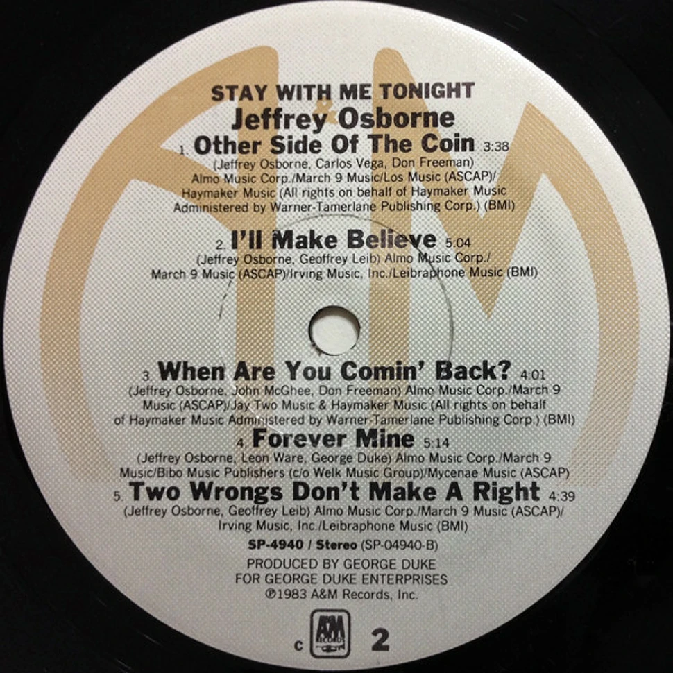 Jeffrey Osborne - Stay With Me Tonight - Vinyl LP - 1983 - US