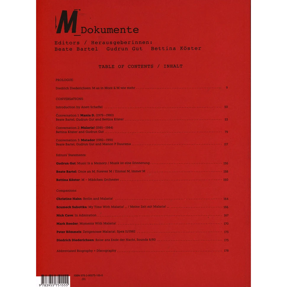 Beate Bartel / Gudrun Gut / Bettina Köster - M_dokumente - Mania D., Malaria!, Matador (Limitiert)