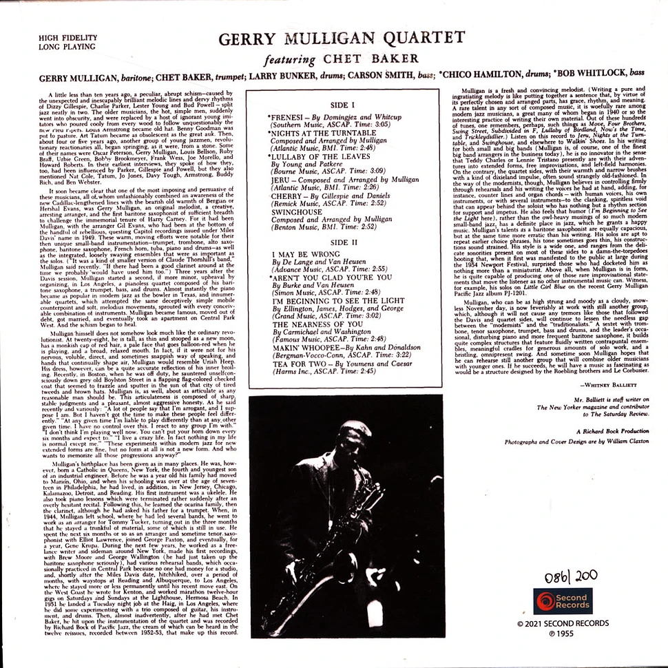 Gerry Mulligan Quartet - Gerry Mulligan Quartet Feat. Chet Baker Transparent Red / Black Marble Vinyl Edition