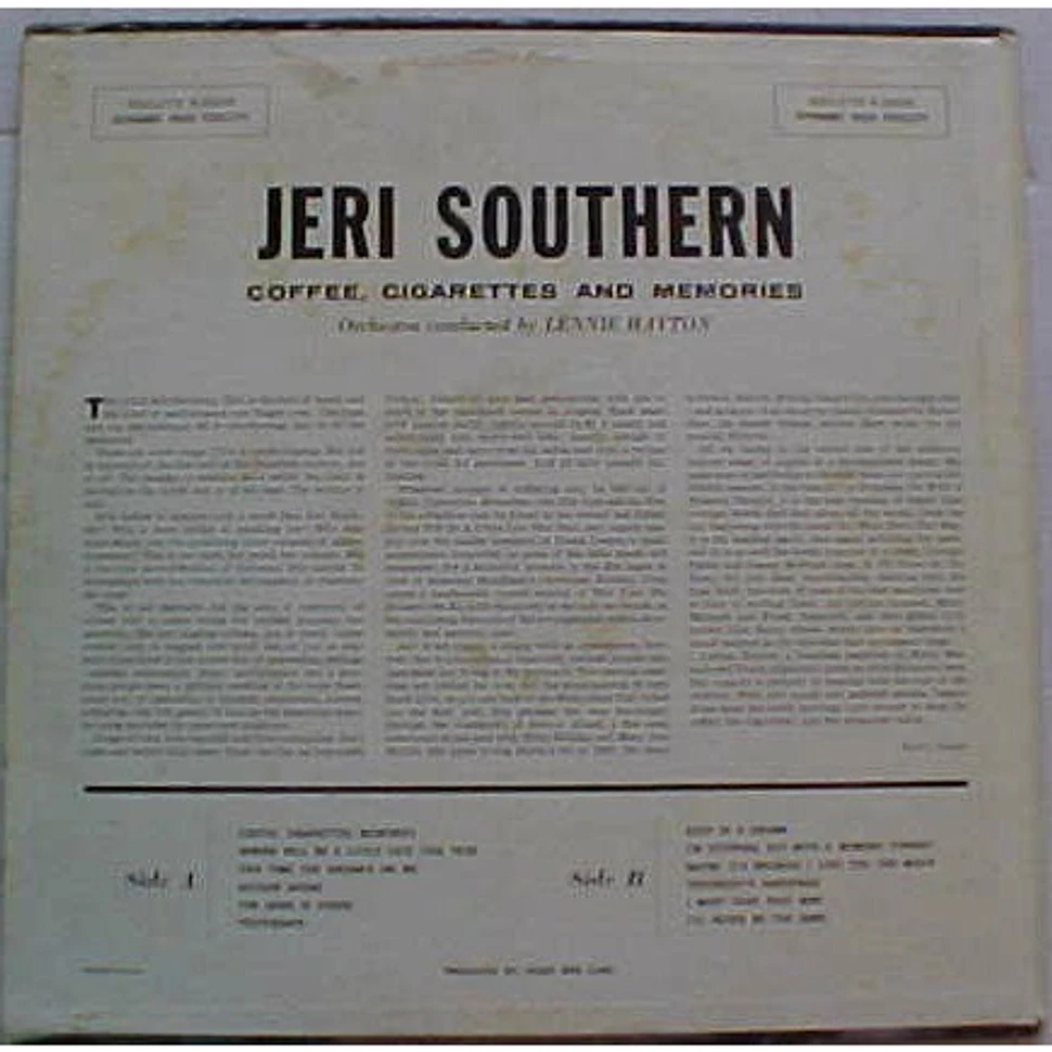 Jeri Southern - Coffee, Cigarettes & Memories