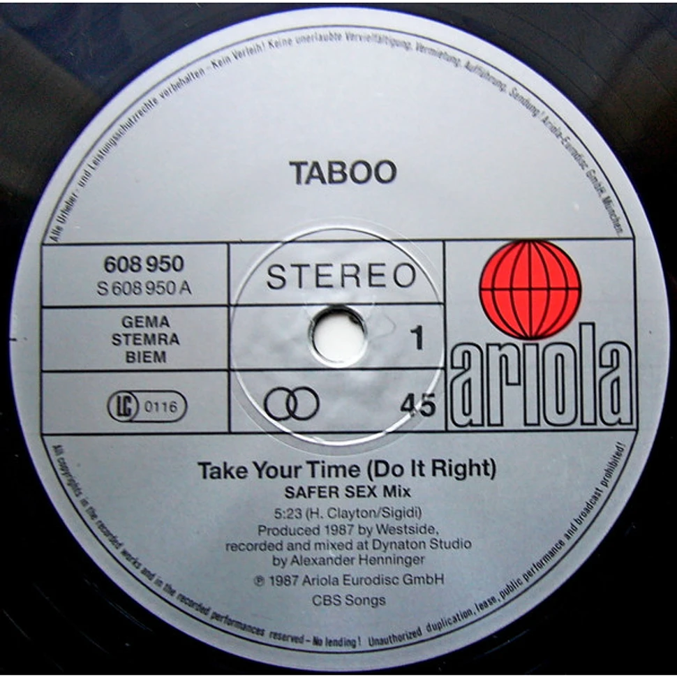 Taboo - Take Your Time (Do It Right) (Safer Sex Mix)