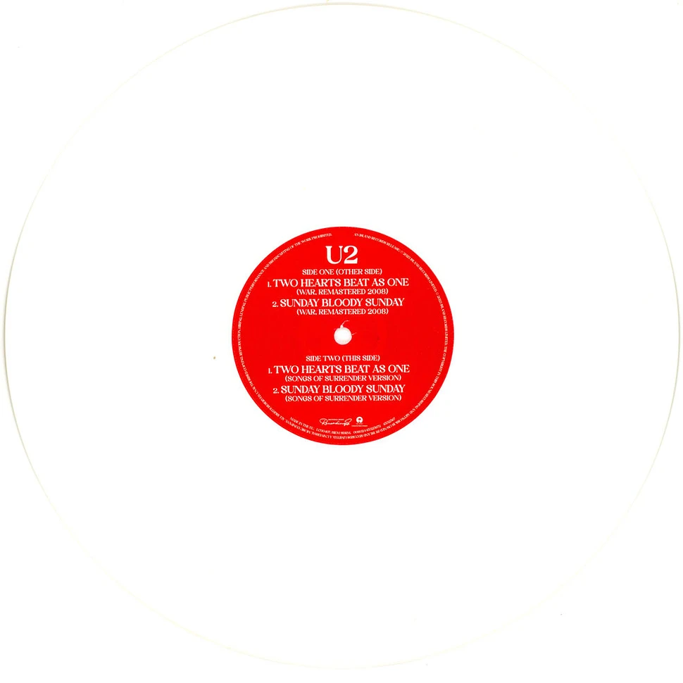 U2 - Two Hearts Beat As One / Sunday Bloody Sunday War & Surrender Mixes Record Store Day 2023 White Vinyl Edition