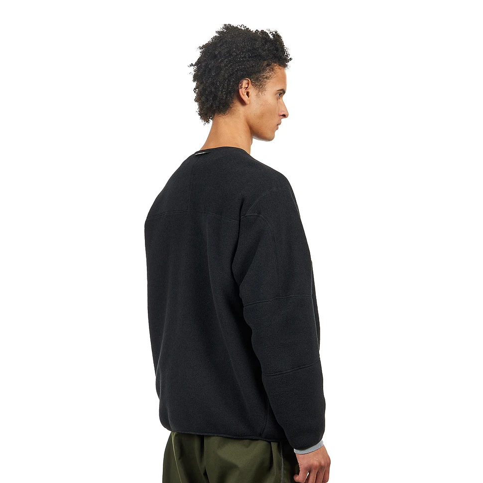 and wander - Wool Fleece Cardigan (Black) | HHV