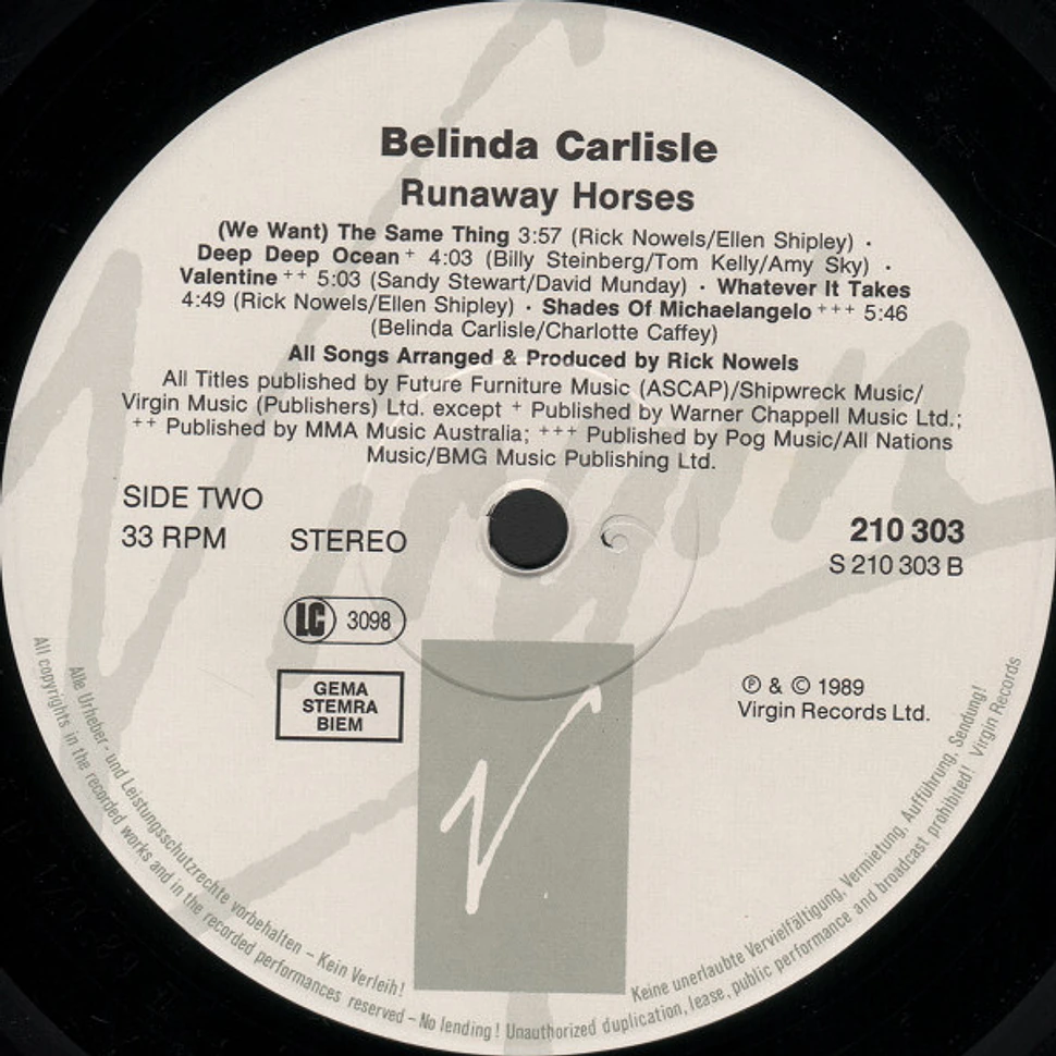 Belinda Carlisle Runaway Horses Vinyl LP 1989 EU Original HHV