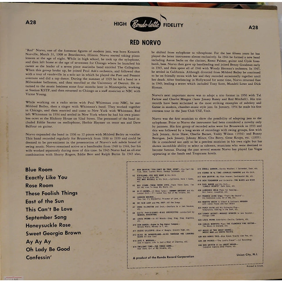 The Red Norvo Trio Red Norvo Trio Vinyl LP 1958 US Original HHV