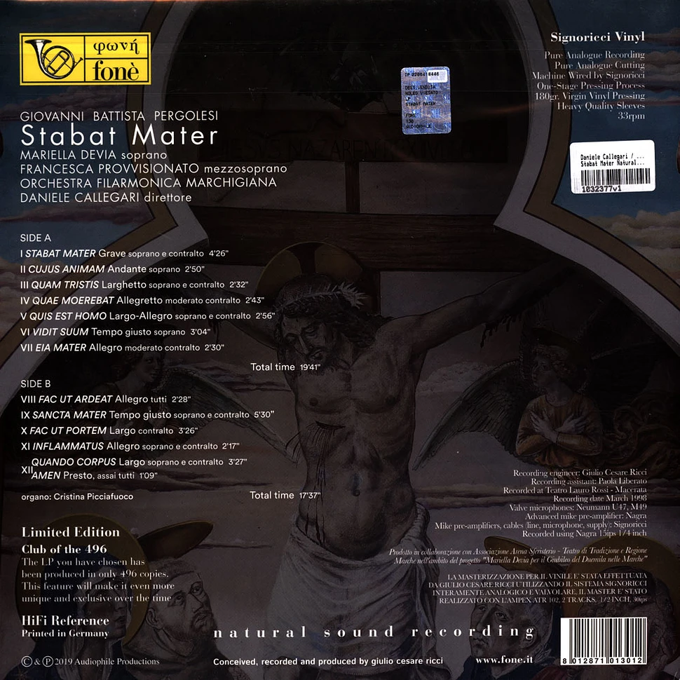 Daniele Callegari / Orchestra Filarmonica Marchigi - Stabat Mater Natural Sound Recording