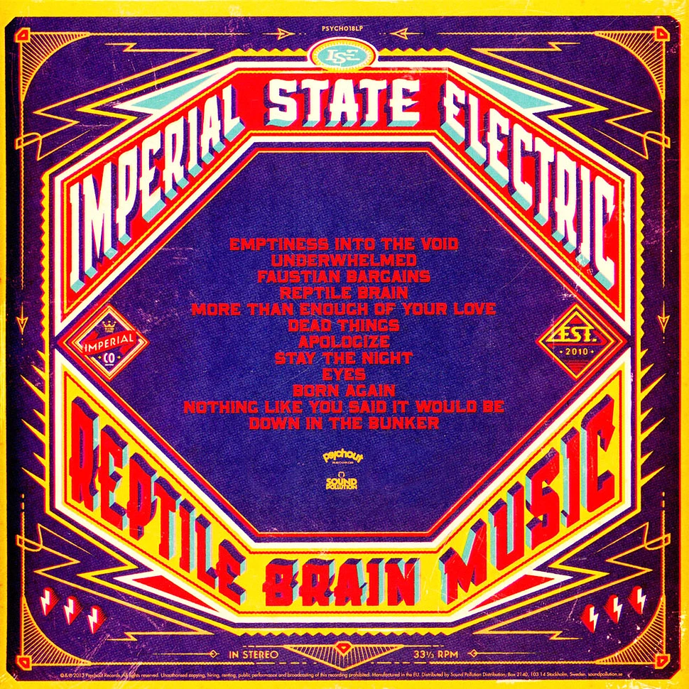 Imperial State Electric - Reptile Brain Music Black Friday Record Store Day 2023 Orange Vinyl Edition