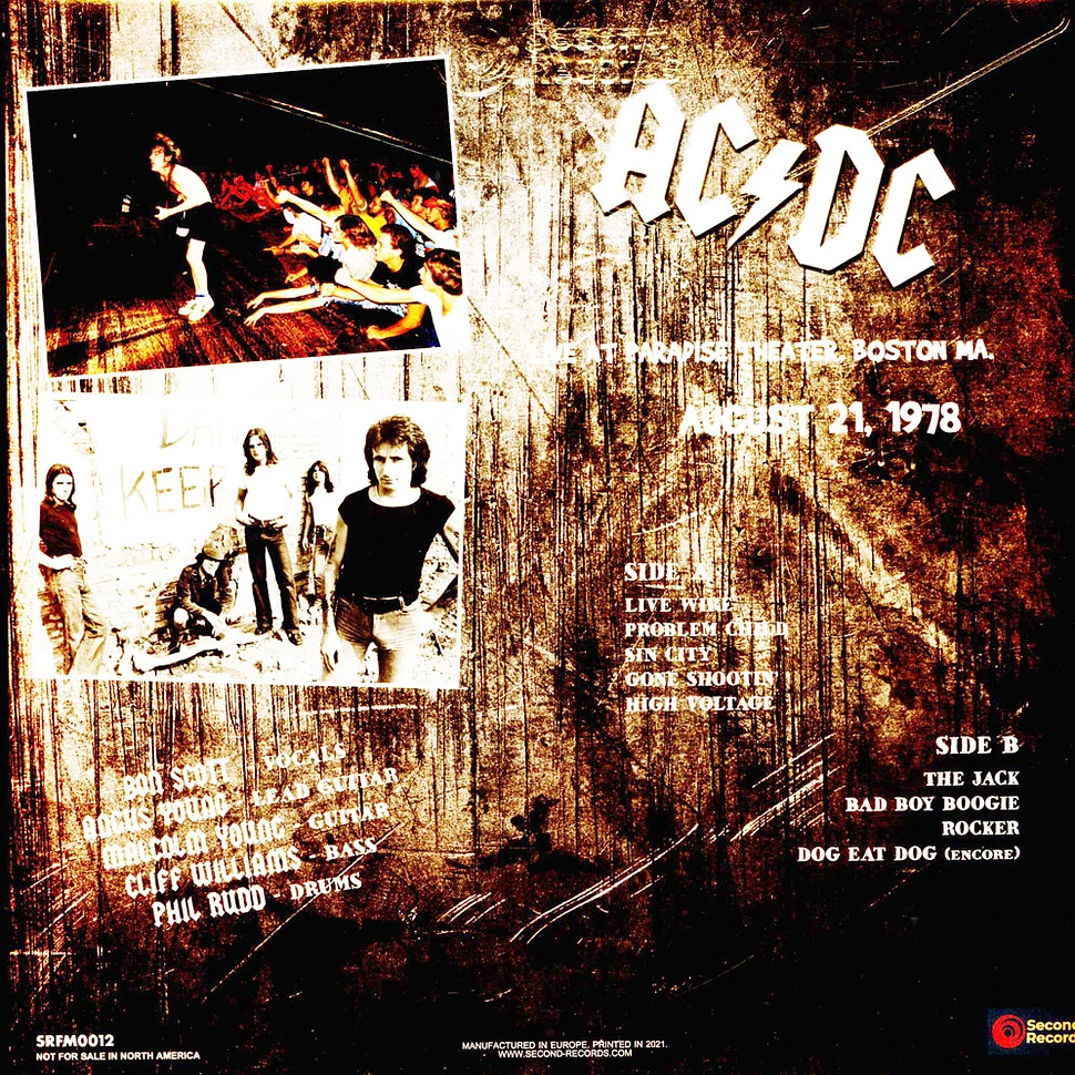 AC/DC - Live At Paradise Theater In Boston 21th August 1978 Colored Vinyl Edition