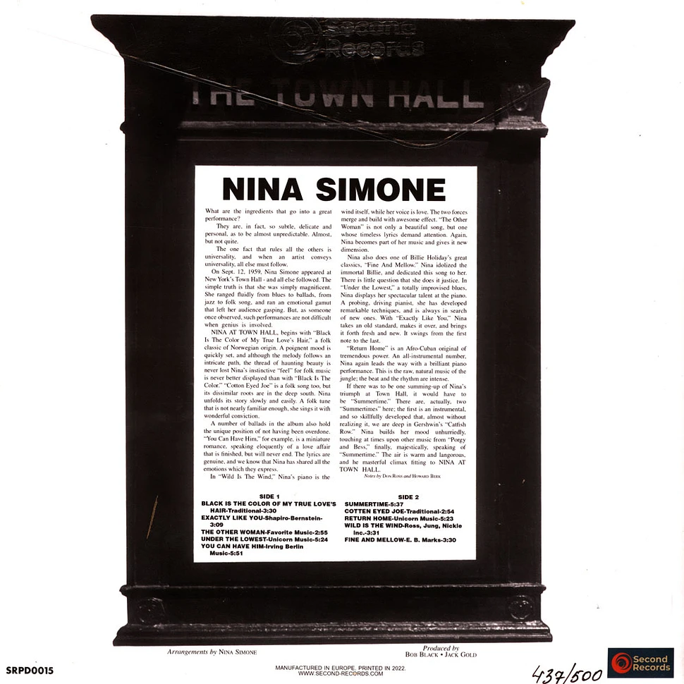 Nina Simone - Nina Simone At Town Hall Colored Vinyl Edition