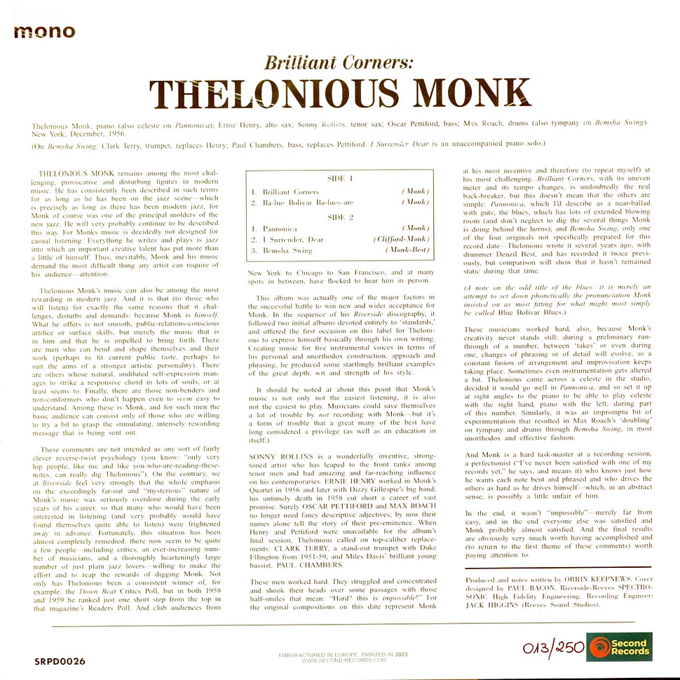 Thelonious Monk - Brilliant Corners White/Black Splatter Vinyl Edition