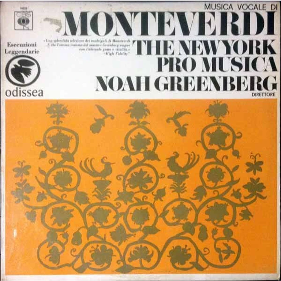 Claudio Monteverdi - New York Pro Musica, Noah Greenberg - Musica Vocale Di Claudio Monteverdi