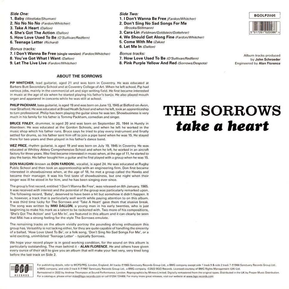 The Sorrows - Take A Heart bonus tracks