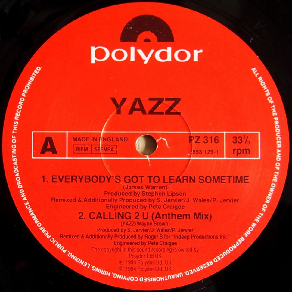 Yazz - Everybody's Got To Learn Sometime / Calling 2 U