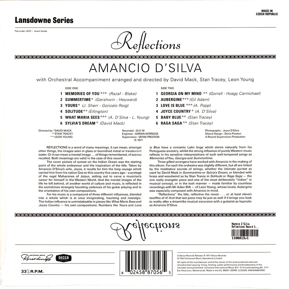 Amancio D'Silva - Reflections Record Store Day 2024 Clear Vinyl Edtion