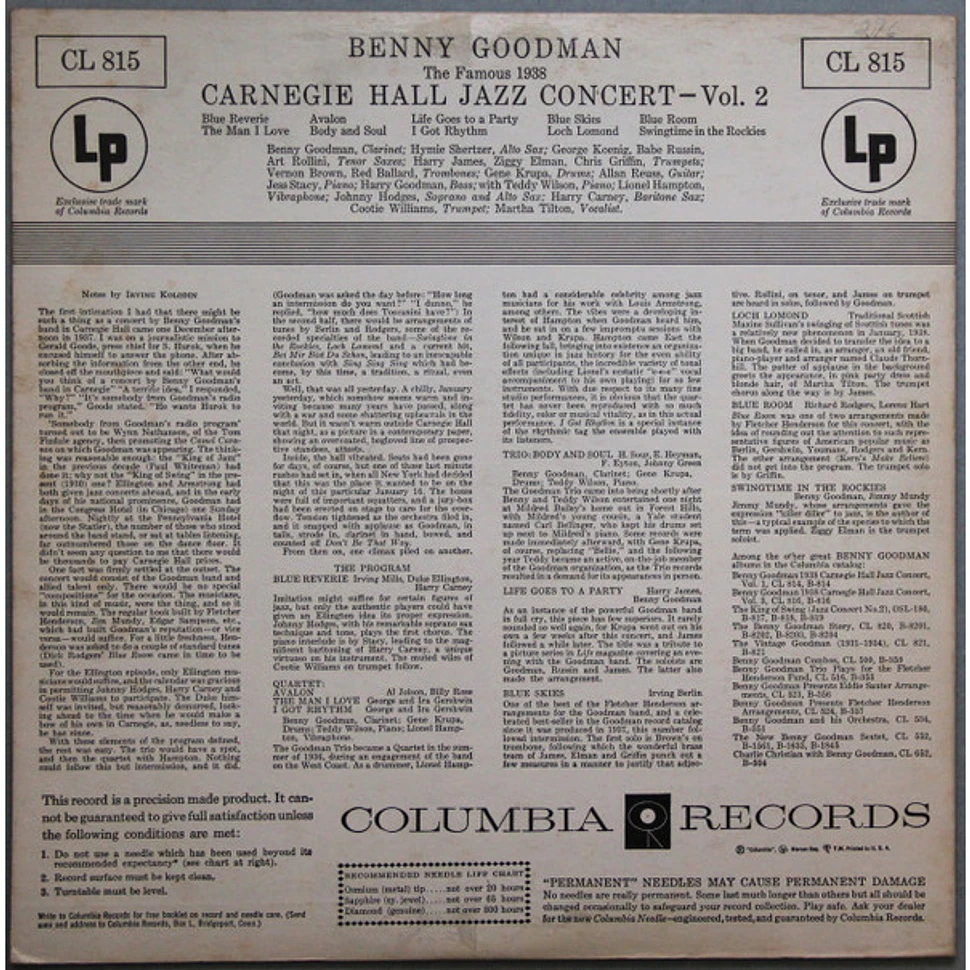 Benny Goodman - The Famous 1938 Carnegie Hall Jazz Concert - Vol. 2