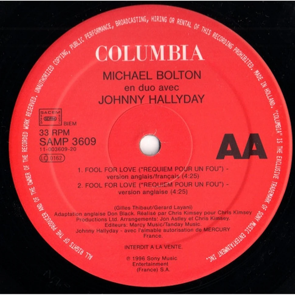 Michael Bolton En Duo Avec Johnny Hallyday - Fool For Love (Requiem Pour Un Fou)