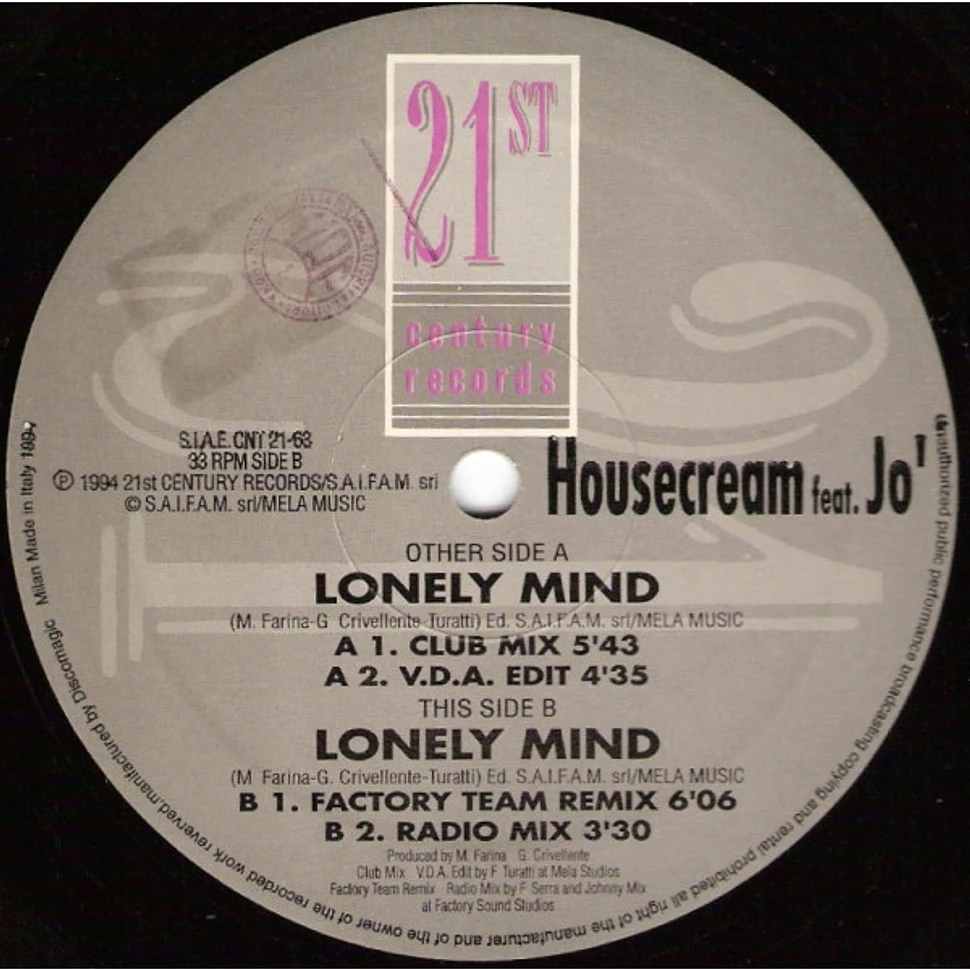 Housecream Feat Jo' - Lonely Mind