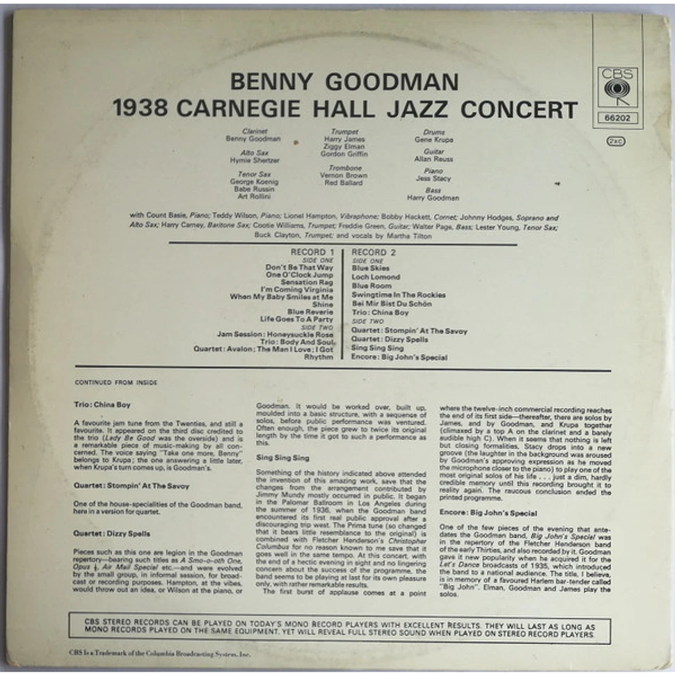 Benny Goodman - The Famous 1938 Carnegie Hall Jazz Concert