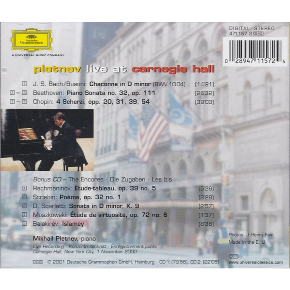 Mikhail Pletnev - Pletnev Live At Carnegie Hall (Bach-Busoni · Beethoven · Chopin)
