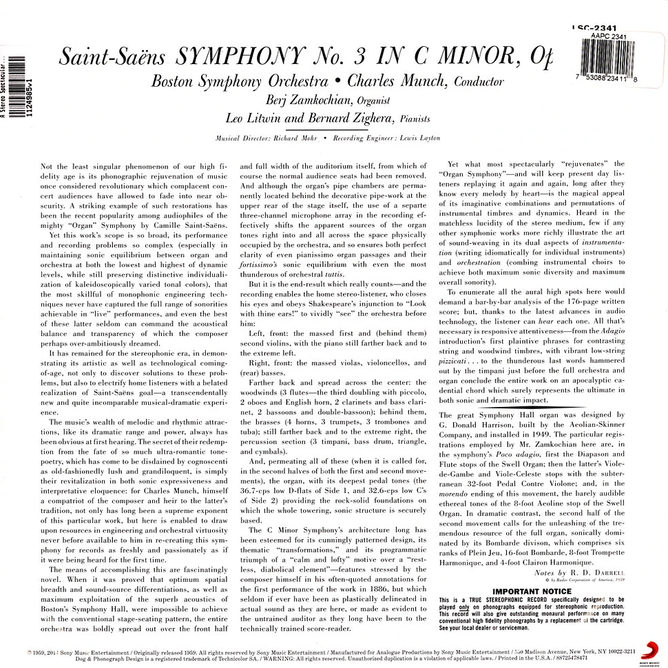 Charles Munch - A Stereo Spectacular: Symberj Zamchokian 200g Edition Works By Saint Saens