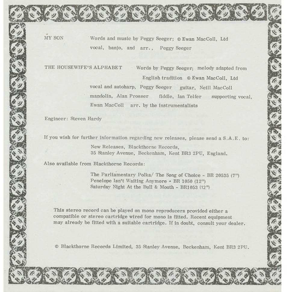 Ewan Maccoll And Peggy Seeger - My Son / The Housewife's Alphabet