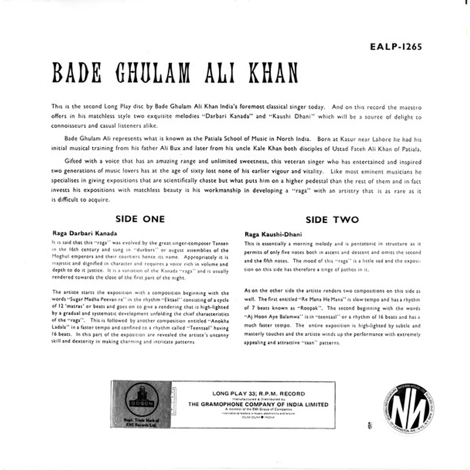 Bade Ghulam Ali Khan - Raga - Darbari Kanada Raga - Kaushi - Dhani