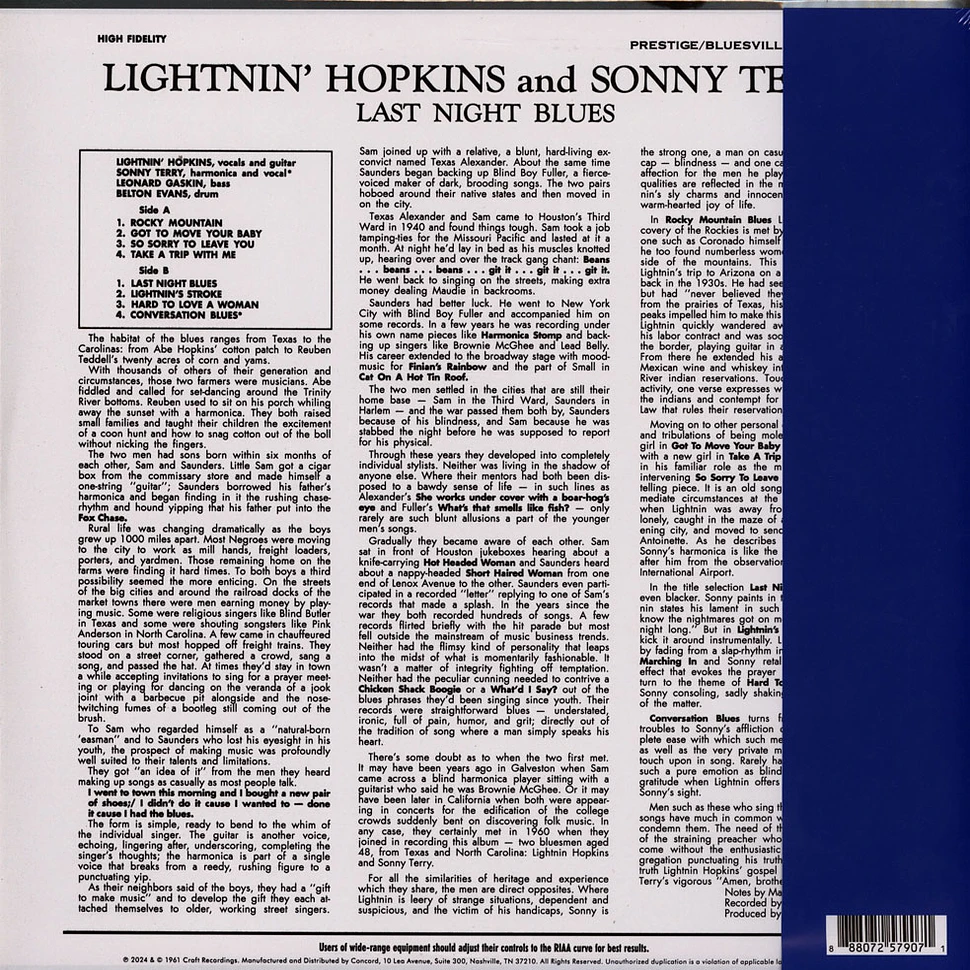 Sonny Hopkins Terry Lightnin' - Last Night Blues Remastered 2024 Bluesville Acoustic