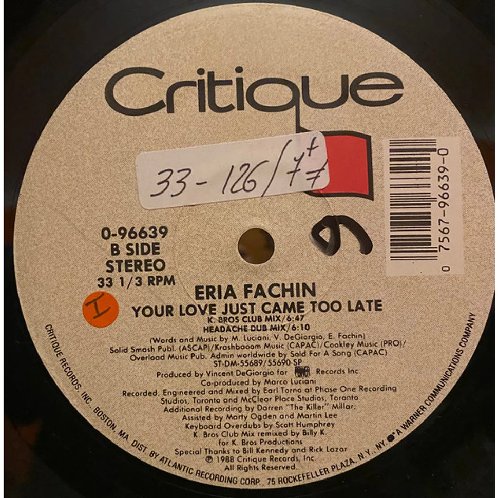 Eria Fachin - Your Love Just Came Too Late