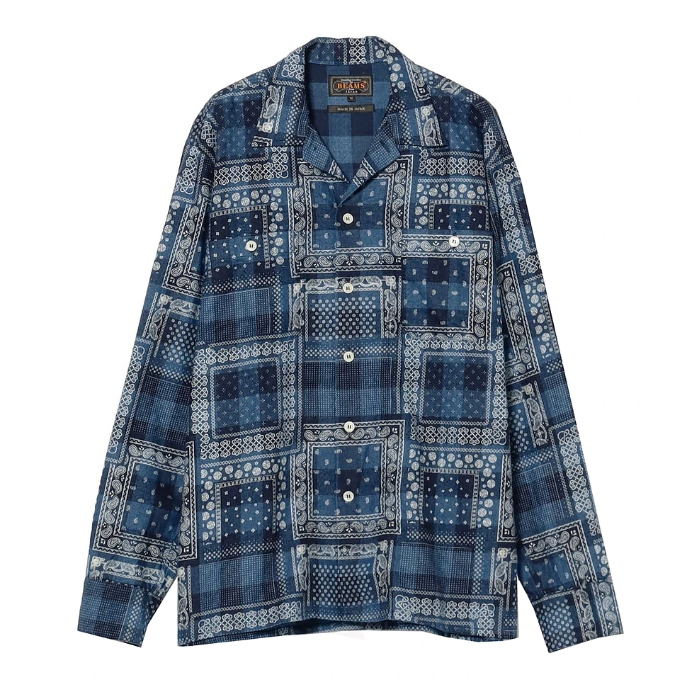 Beams Plus - MIL Open Collar Indigo Plaid Discharge Print