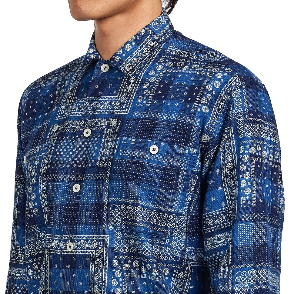 Beams Plus - MIL Open Collar Indigo Plaid Discharge Print