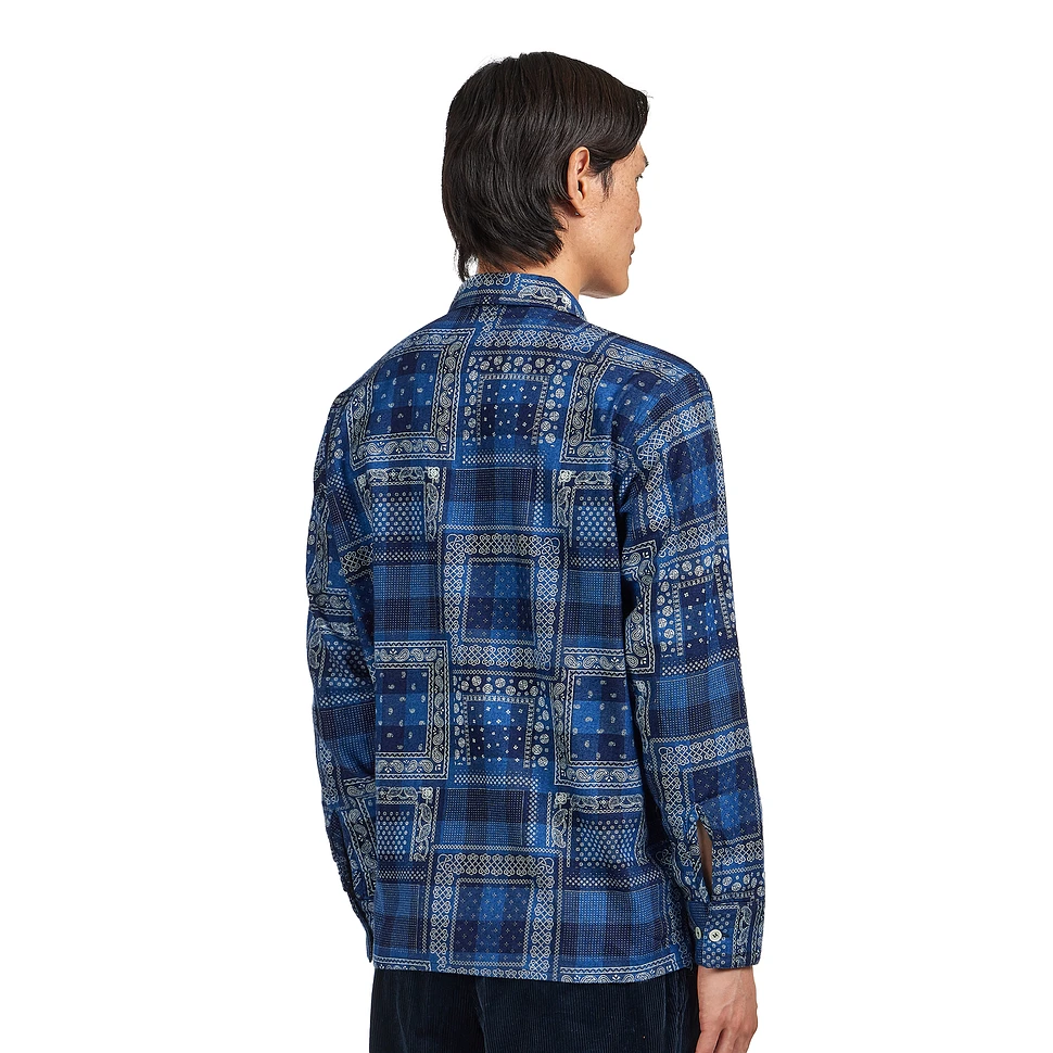 Beams Plus - MIL Open Collar Indigo Plaid Discharge Print