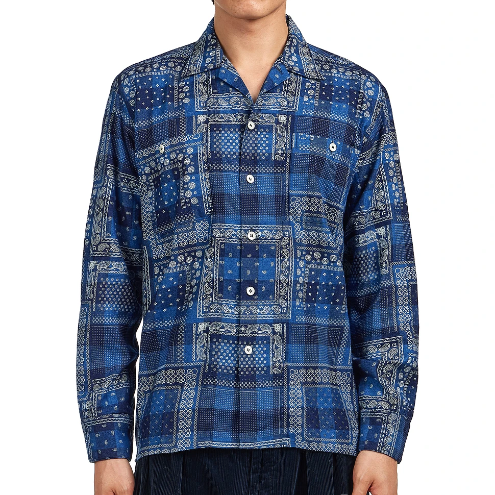 Beams Plus - MIL Open Collar Indigo Plaid Discharge Print