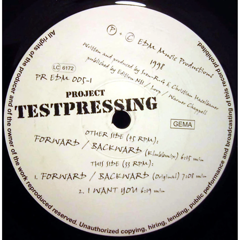 Project Testpressing - Forward / Backward