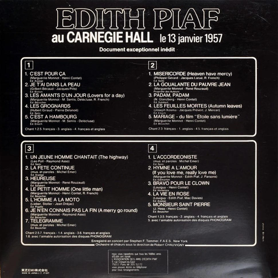 Edith Piaf - Edith Piaf Au Carnegie Hall Le 13 Janvier 1957