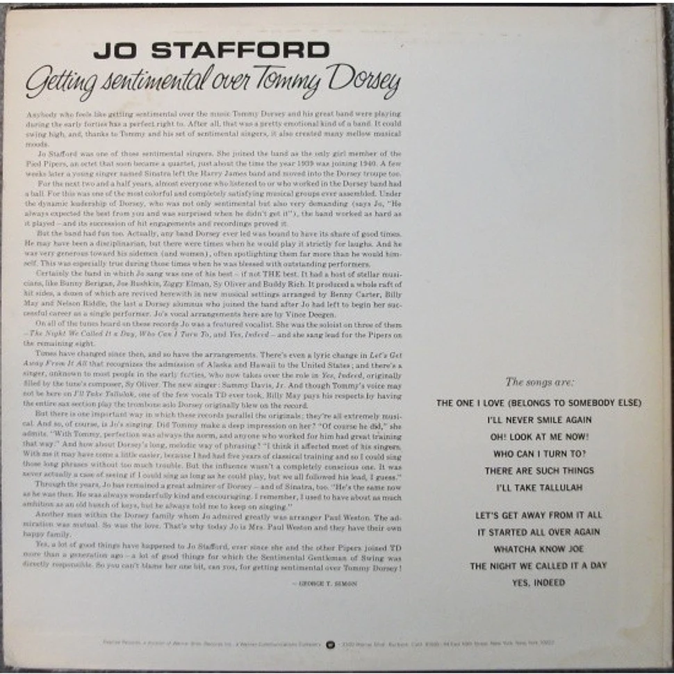 Jo Stafford - Getting Sentimental Over Tommy Dorsey