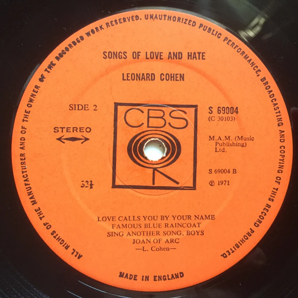 Leonard Cohen - Songs Of Love And Hate