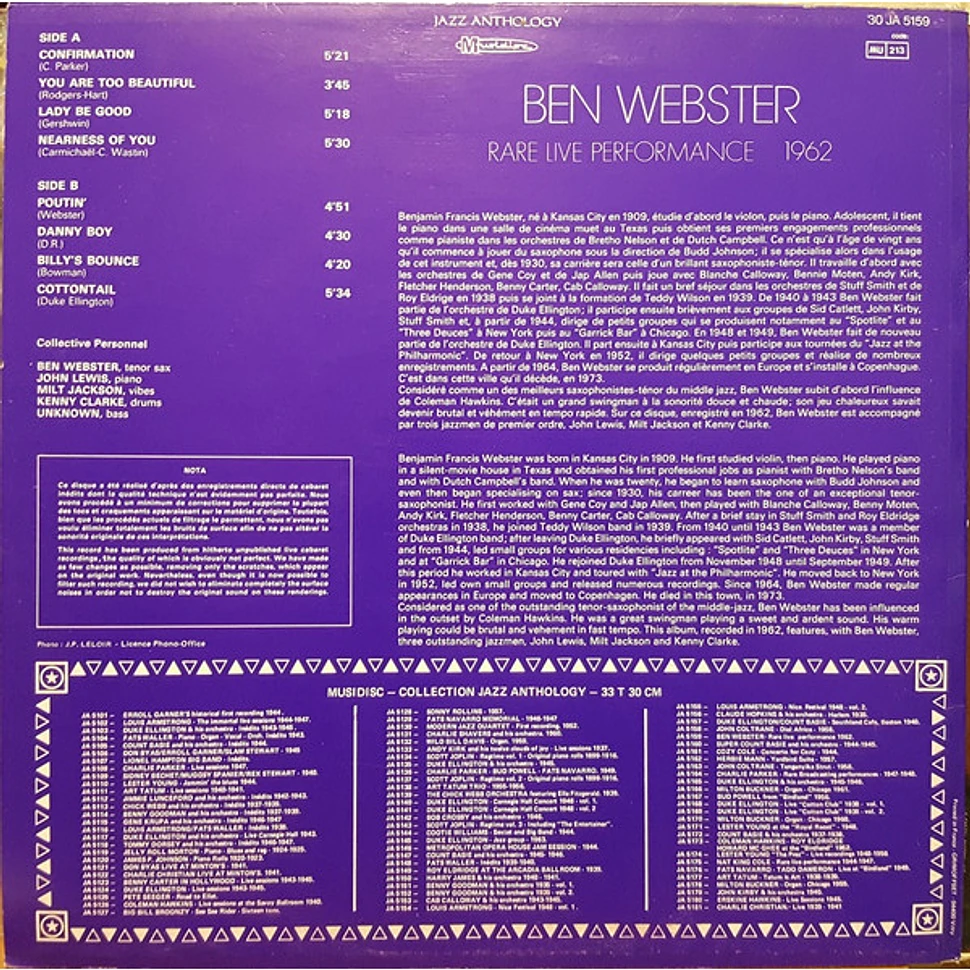 Ben Webster - Rare Live Performance 1962