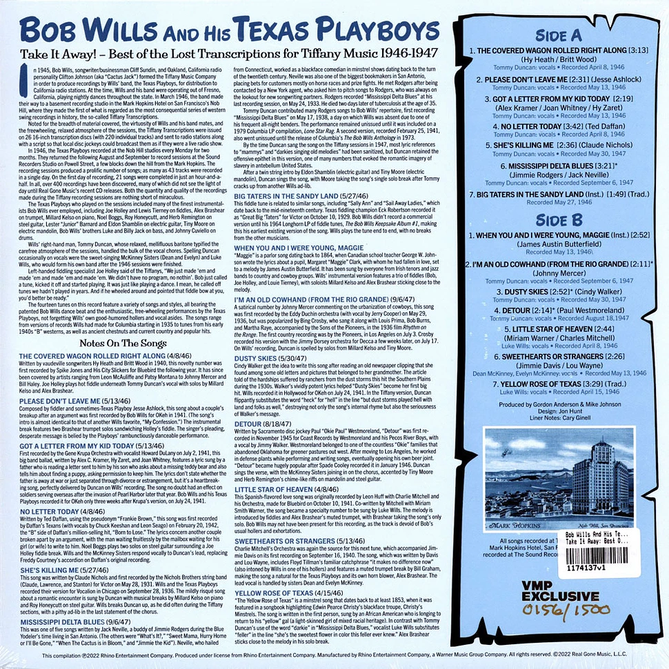 Bob Wills And His Texas Playboys - Take It Away: Best Of The Lost Transcriptions For Tiffany Music 1946-1947 Vinyl Me, Please Edition