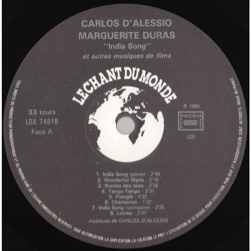 Carlos D'Alessio / Marguerite Duras - India Song Et Autres Musiques De Films