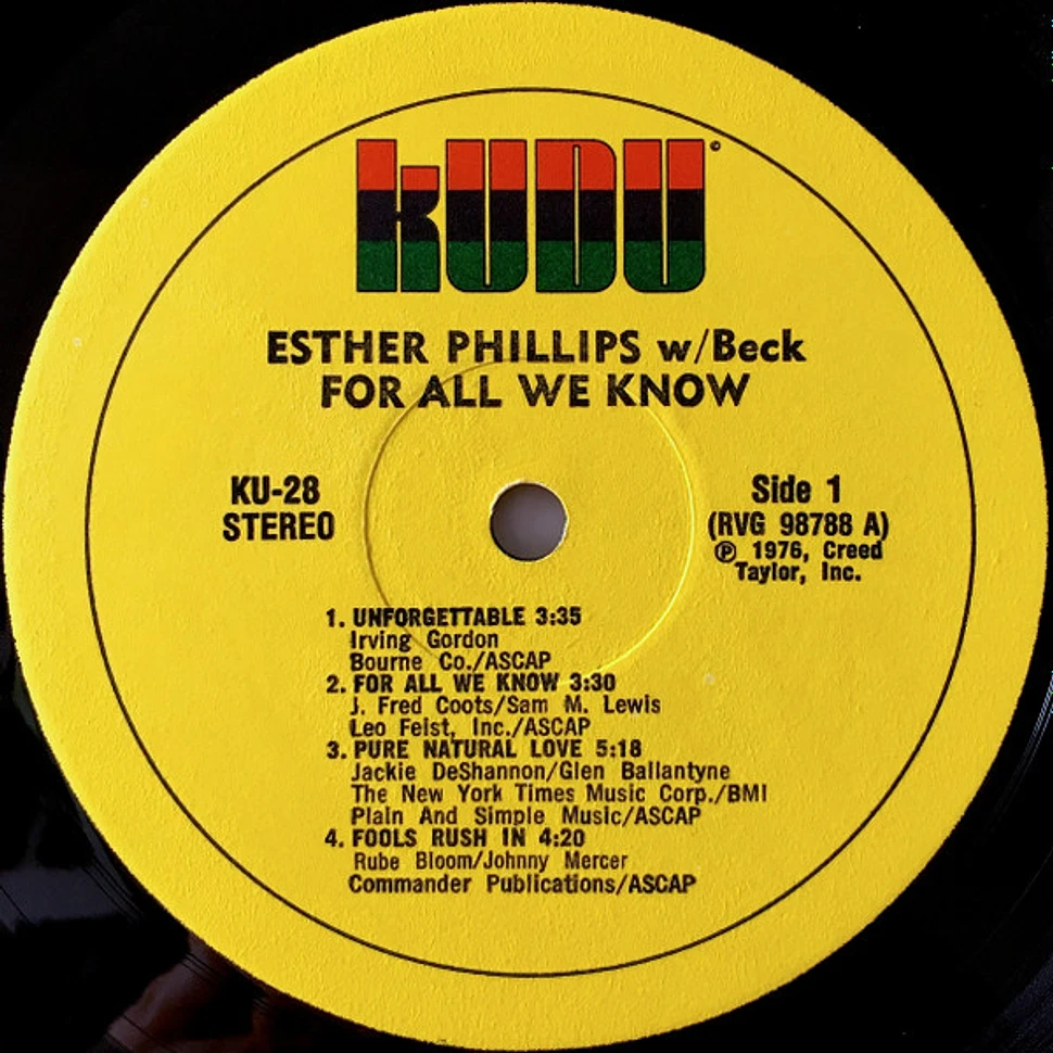 Esther Phillips With Joe Beck - For All We Know