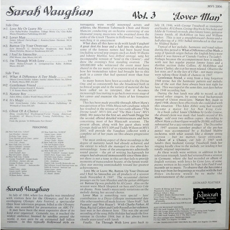 Sarah Vaughan - Lover Man Vol. 3