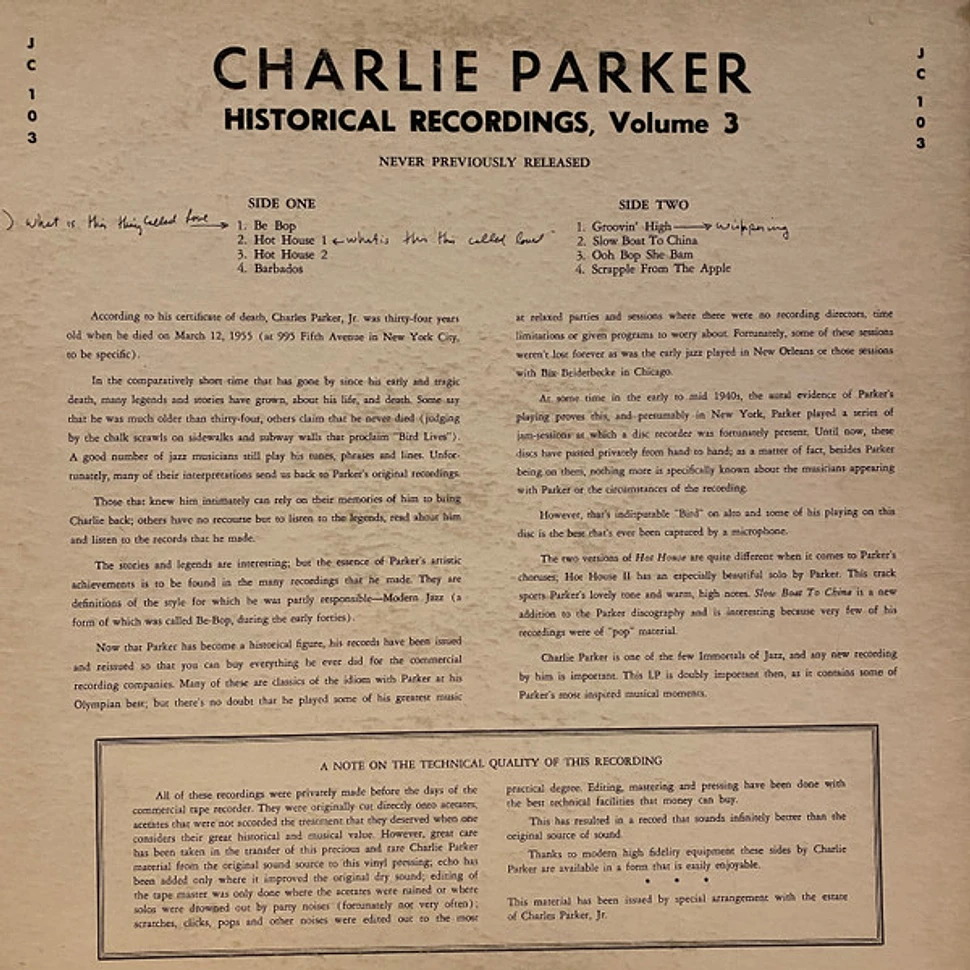 Charlie Parker - Le Jazz Cool, Historical Recordings, Vol. 3