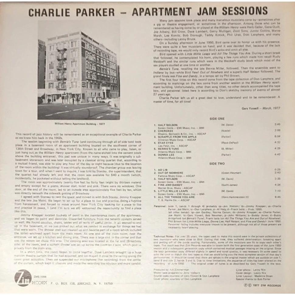 Charlie Parker - Apartment Jam Sessions