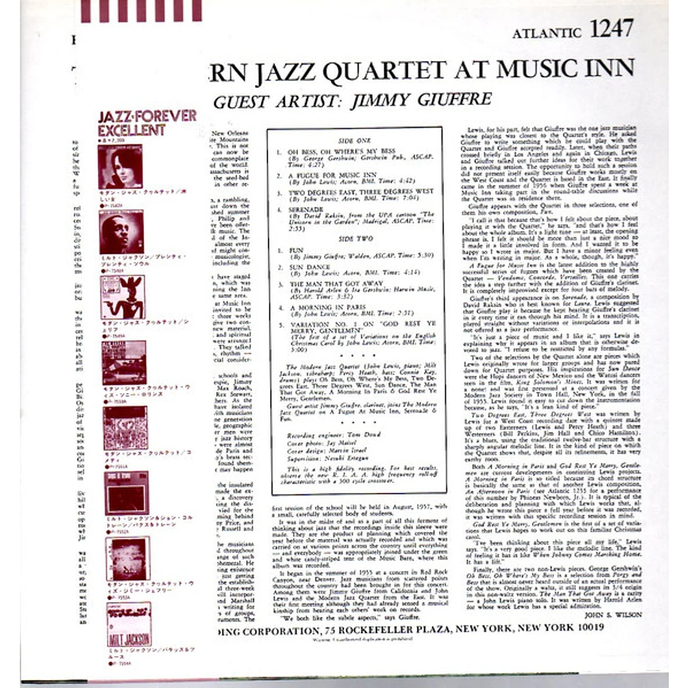 The Modern Jazz Quartet Guest Artist: Jimmy Giuffre - The Modern Jazz Quartet At Music Inn