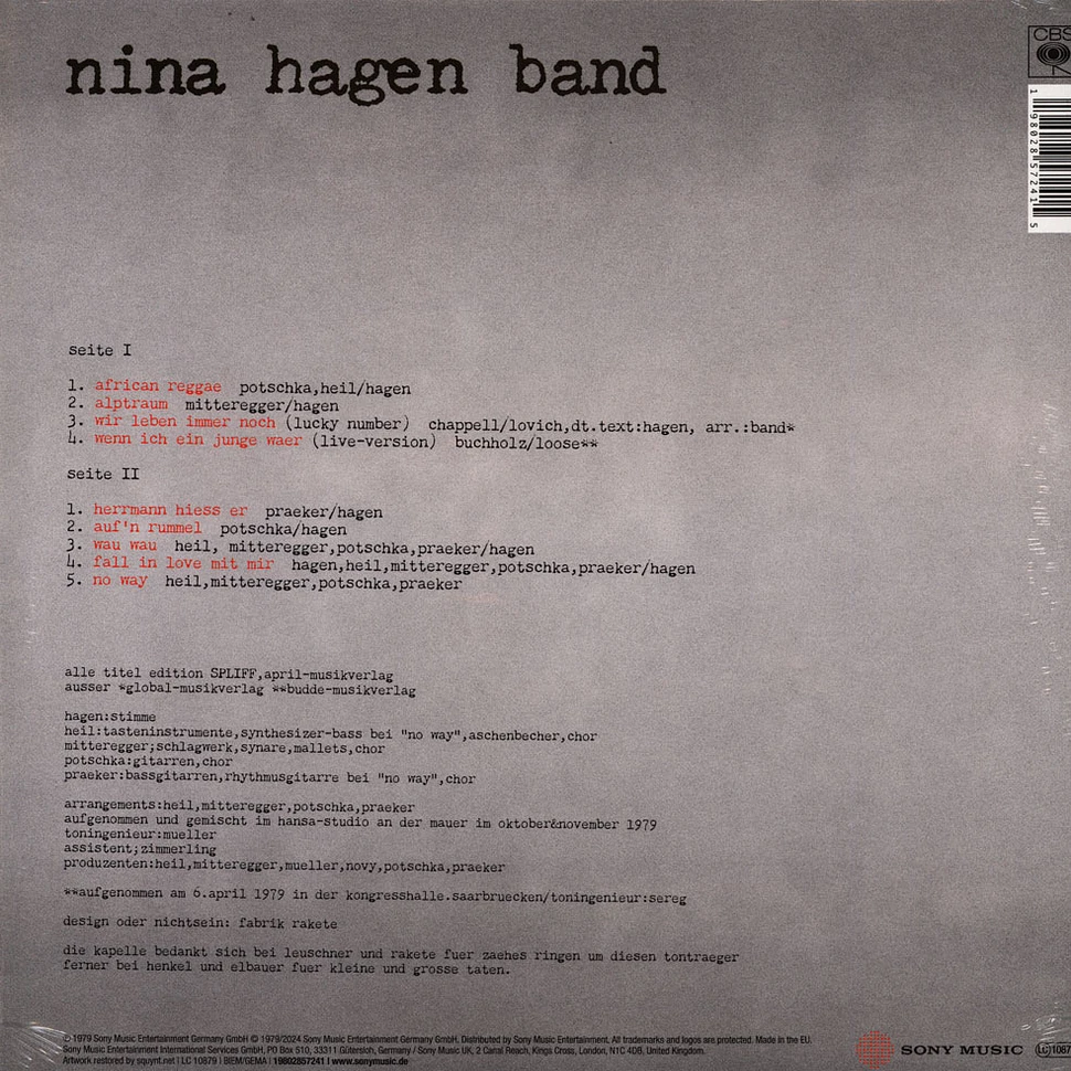 Nina Hagen Band - Unbehagen Black Friday Record Store Day 2024 Red Vinyl Edition