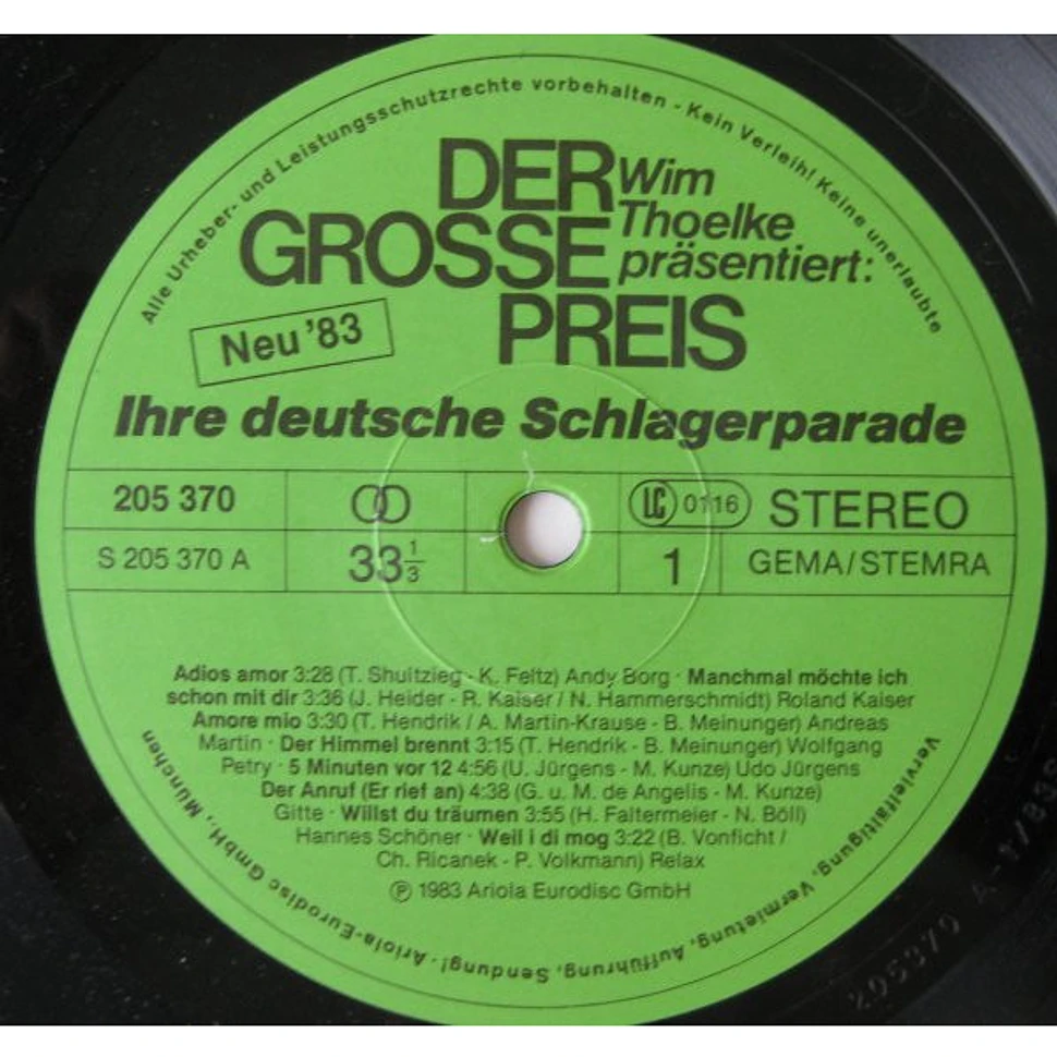 V.A. - Der Grosse Preis - Neu '83 - Wim Thoelke Präsentiert Ihre Deutsche Schlagerparade