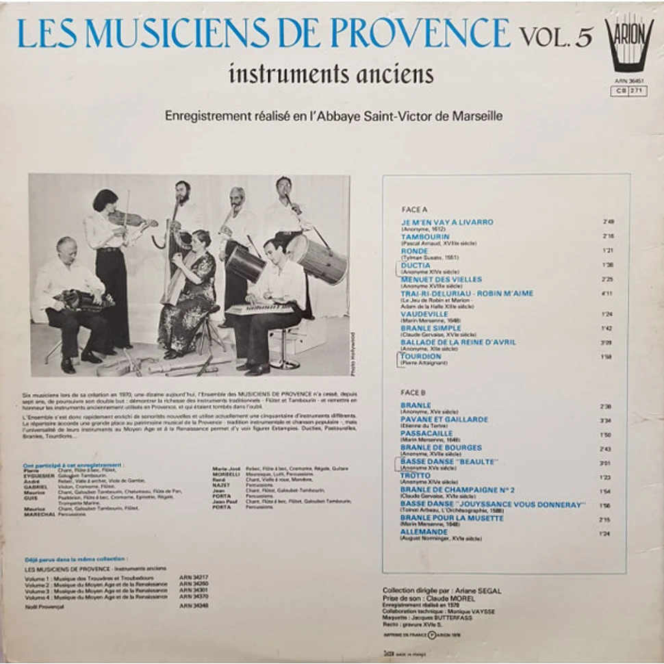 Les Musiciens De Provence - Vol.5 Instruments Anciens-Danceries Du Moyen-Age À La Renaissance-Danses Du XVIème Au XVIIIème Siècle