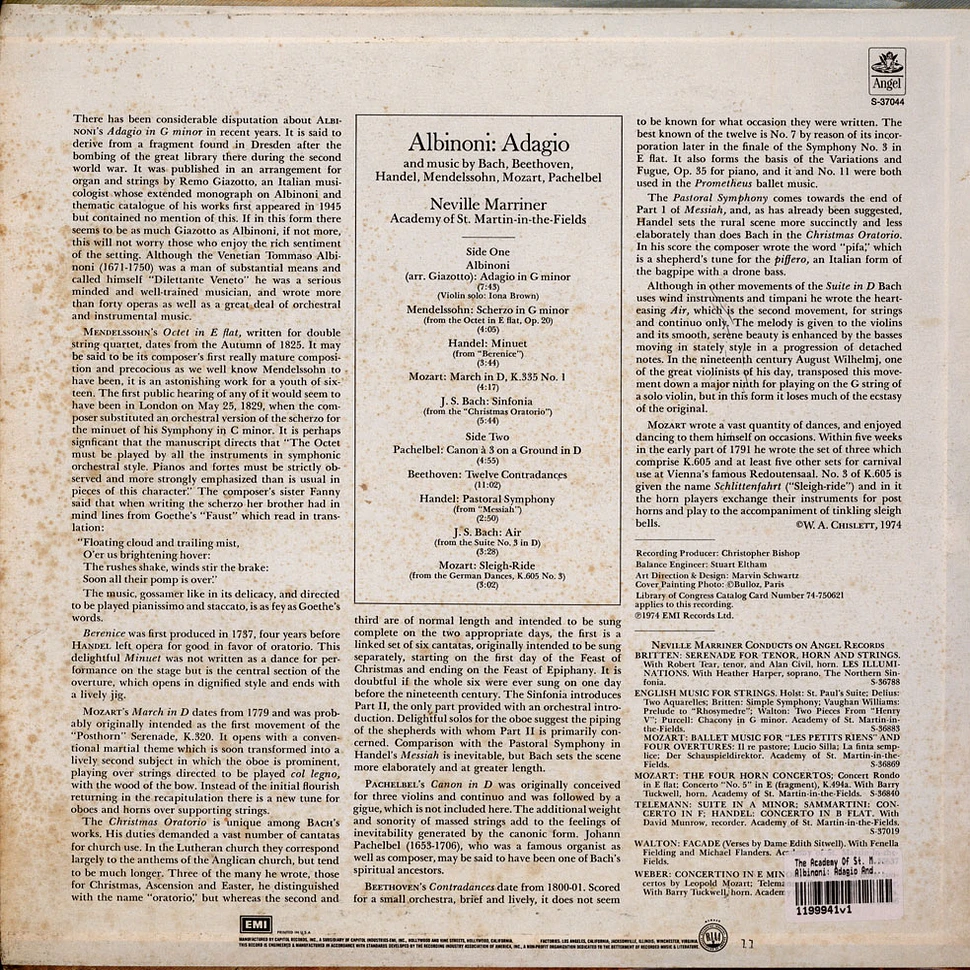 The Academy Of St. Martin-in-the-Fields, Sir Neville Marriner - Albinoni: Adagio And Music By Bach, Beethoven, Handel, Mendelssohn, Mozart, Pachelbel